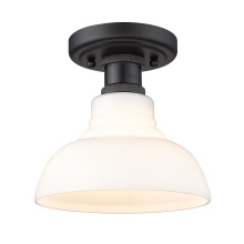 Golden 0305-FM BLK-VMG - Yep by Golden Lighting Carver 1-light Flush Mount in Matte Black and Vintage Milk Glass